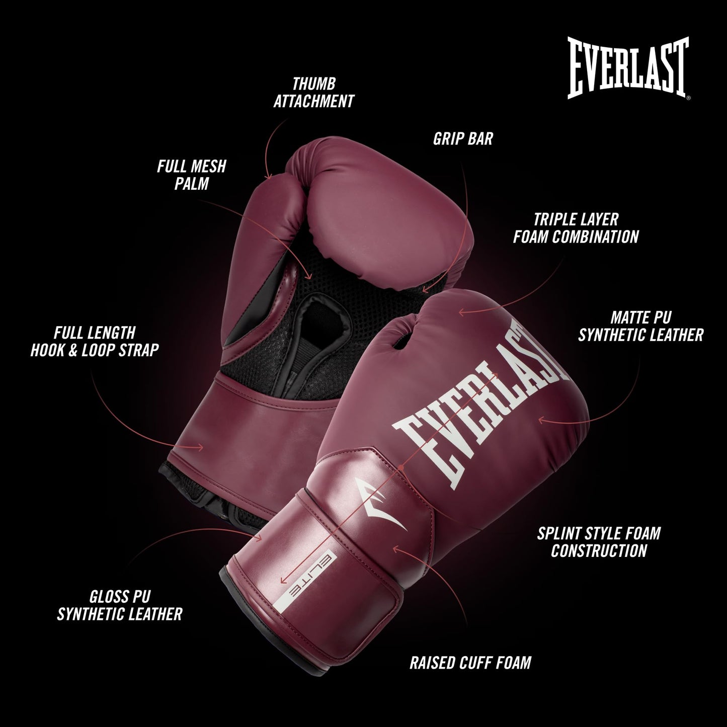 Everlast Elite 2 Boxing Gloves (Purple, 12oz)
