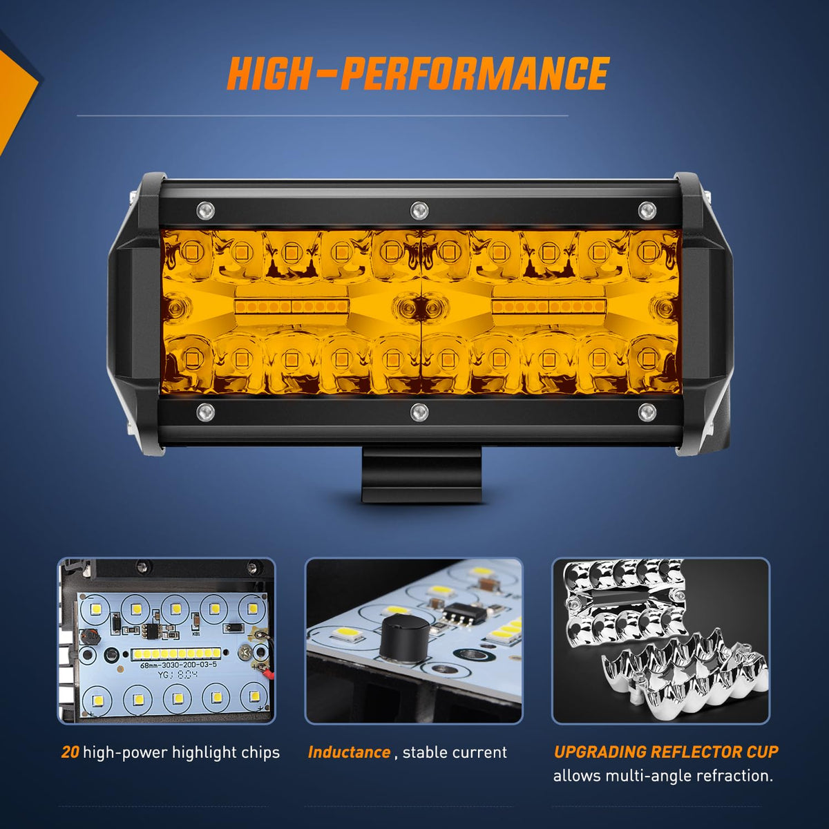 Nilight - Barra de luz LED de 6.5 pulgadas ámbar 120 W Combo de inundación de punto impermeable, triple fila, luces antiniebla todoterreno con 12 V 5 pines, kit de arnés de cableado de interruptor