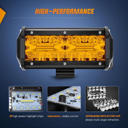 Nilight - Barra de luz LED de 6.5 pulgadas ámbar 120 W Combo de inundación de punto impermeable, triple fila, luces antiniebla todoterreno con 12 V 5 pines, kit de arnés de cableado de interruptor
