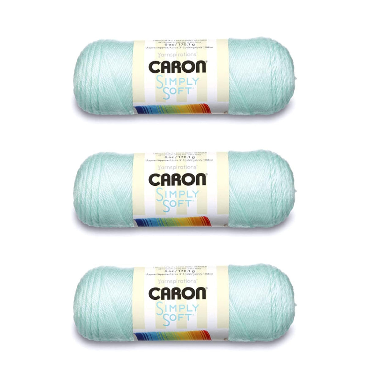 Caron Simply Soft Estambre Acrílico, Paquete de 3 Madejas de 170 g - Verde suave - Paquete de 3