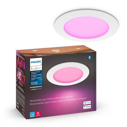 Philips Hue Smart Slim - Downlight LED de 6 pulgadas - Luz blanca y ambiental de color que cambia de color, 1 paquete - 1200 lm, interior - Control con aplicación Hue - Funciona con Alexa Google