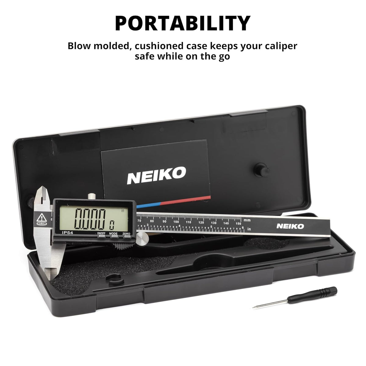 NEIKO 01401A Calibre digital electrónico de 6 pulgadas, acero inoxidable, pantalla LCD grande, conversiones de medición para pulgadas, milímetros y fracciones