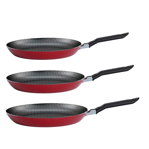 Ekco | Juego de Sartenes Classic 3 Piezas de Aluminio Antiadherente Rojo | Antiadherente Geothermic, Libre de PFOA, Cocción uniforme, Fácil limpieza, Calentamiento rápido, Mangos de baquelita