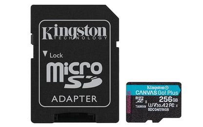 Kingston Tarjeta De Memoria MicroSD, Canvas Go Plus Gen4, Capacidad: 256GB, 4K, Clase 10, UHS-I, U3, V30, A2 Lectura: 200MB/s y Escritura: 160MB/s, SKU: SDCG4/256GB