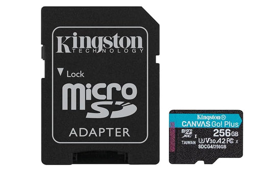 Kingston Tarjeta De Memoria MicroSD, Canvas Go Plus Gen4, Capacidad: 256GB, 4K, Clase 10, UHS-I, U3, V30, A2 Lectura: 200MB/s y Escritura: 160MB/s, SKU: SDCG4/256GB