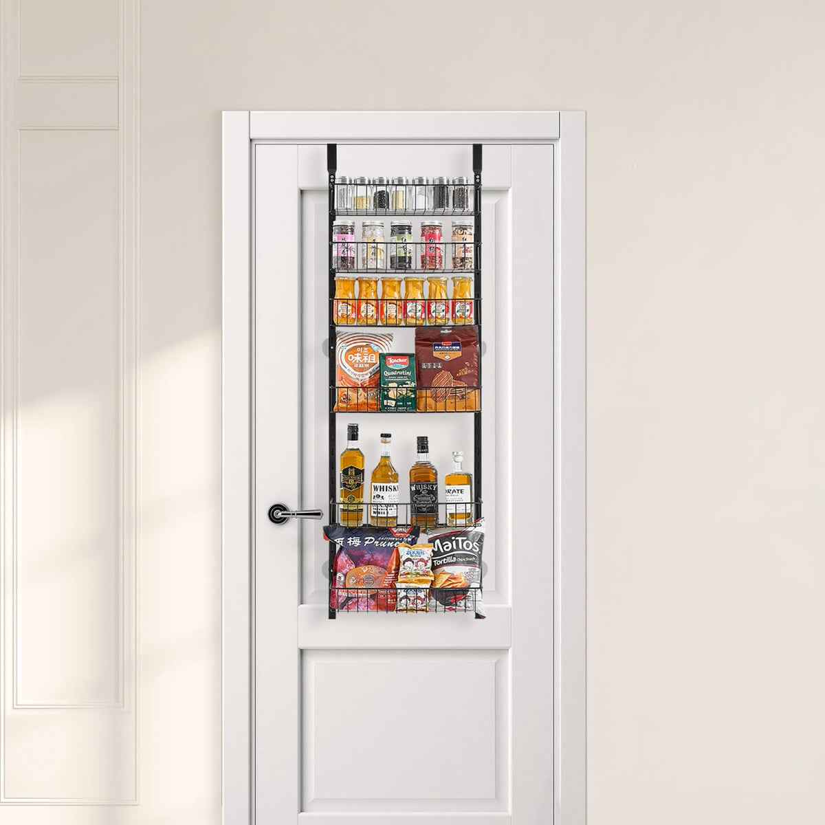 VEVOR Estante de Almacenamiento para Colgar Puerta 6 Niveles Organizador de despensa para puerta 42 x 18 x 133 cm Estante de Especias Colgante de Acero para Hogar, Cocina, Lavadero, Baño, Negro