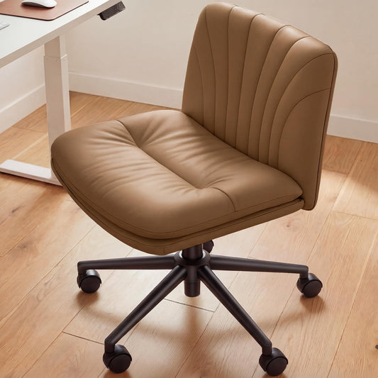 Marsail - Silla de computadora de Oficina sin Brazos con Ruedas: Silla Ancha de Piel sintética con Patas Cruzadas, cómodas sillas giratorias Ajustables para computadora, para el hogar, Oficina,