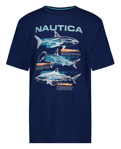 Nautica Playera de Manga Corta con Cuello Redondo para Niño - Shark Map Estate Blue - 10-12