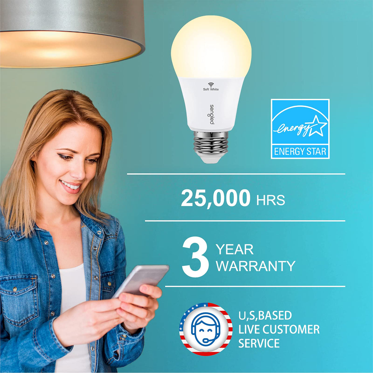 Sengled Smart foco LED, Smart WiFi A19 regulable LED foco, suave blanco equivalente, Blanco Suave