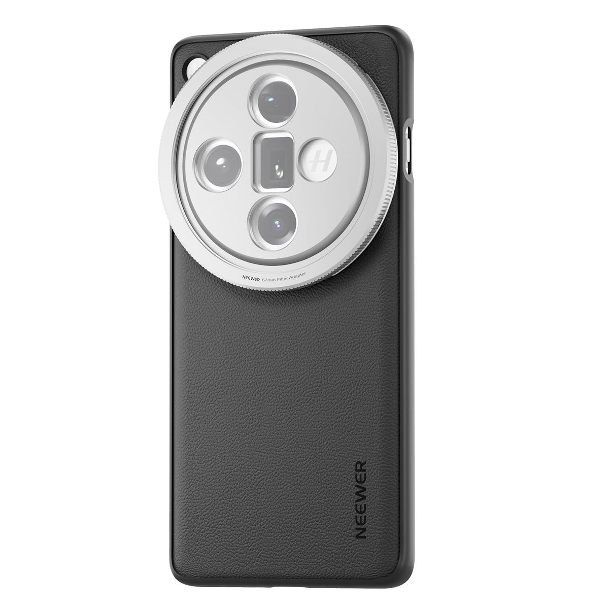 NEEWER X200 Pro Funda,Protectora Phone Case Compatible con Vivo X200 Pro, Resistente TPU + PC Faux Cuero con 17mm Lens Mounts & 67mm Adaptador Filtro para Carga Inalámbrica, PA114 Negro+Plateado