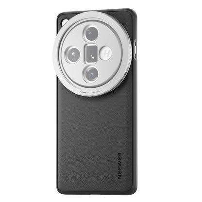 NEEWER X200 Pro Funda,Protectora Phone Case Compatible con Vivo X200 Pro, Resistente TPU + PC Faux Cuero con 17mm Lens Mounts & 67mm Adaptador Filtro para Carga Inalámbrica, PA114 Negro+Plateado