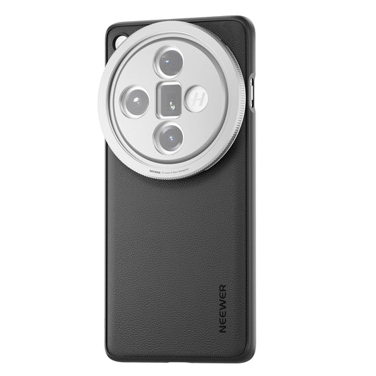 NEEWER X200 Pro Funda,Protectora Phone Case Compatible con Vivo X200 Pro, Resistente TPU + PC Faux Cuero con 17mm Lens Mounts & 67mm Adaptador Filtro para Carga Inalámbrica, PA114 Negro+Plateado