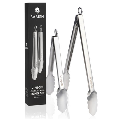 Babish - Juego de pinzas de cocina con bloqueo de 30,5 cm y 22,8 cm, acero inoxidable