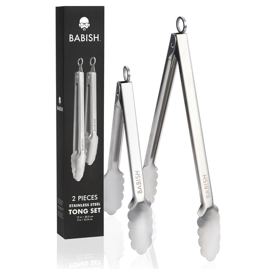 Babish - Juego de pinzas de cocina con bloqueo de 30,5 cm y 22,8 cm, acero inoxidable
