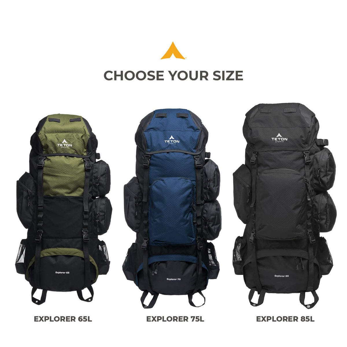 TETON 65L, 75L, 85L Explorer Internal Frame Backpack for Hiking, Camping, Backpacking, Rain Cover Included