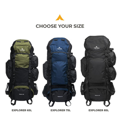 TETON 65L, 75L, 85L Explorer Internal Frame Backpack for Hiking, Camping, Backpacking, Rain Cover Included