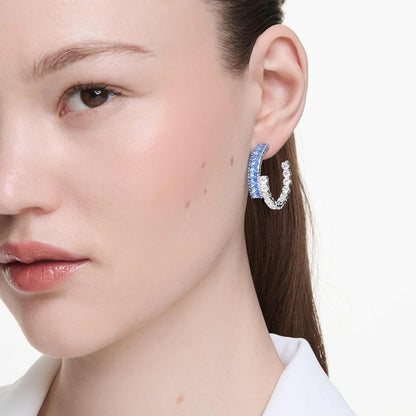 Swarovski Aretes de aro Matrix, Tallas mixtas, Azules, Baño de rodio