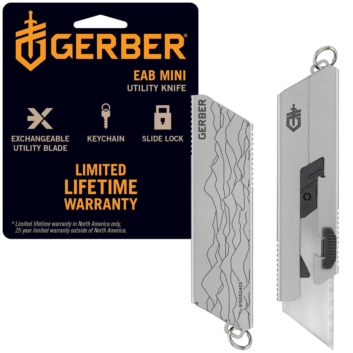 Gerber Gear EAB - Cuchillo universal con clip en el bolsillo o llavero con hoja de afeitar reemplazable para uso diario, equipo EDC con cortador de boxeo, retráctil, mini plata - Mini plata
