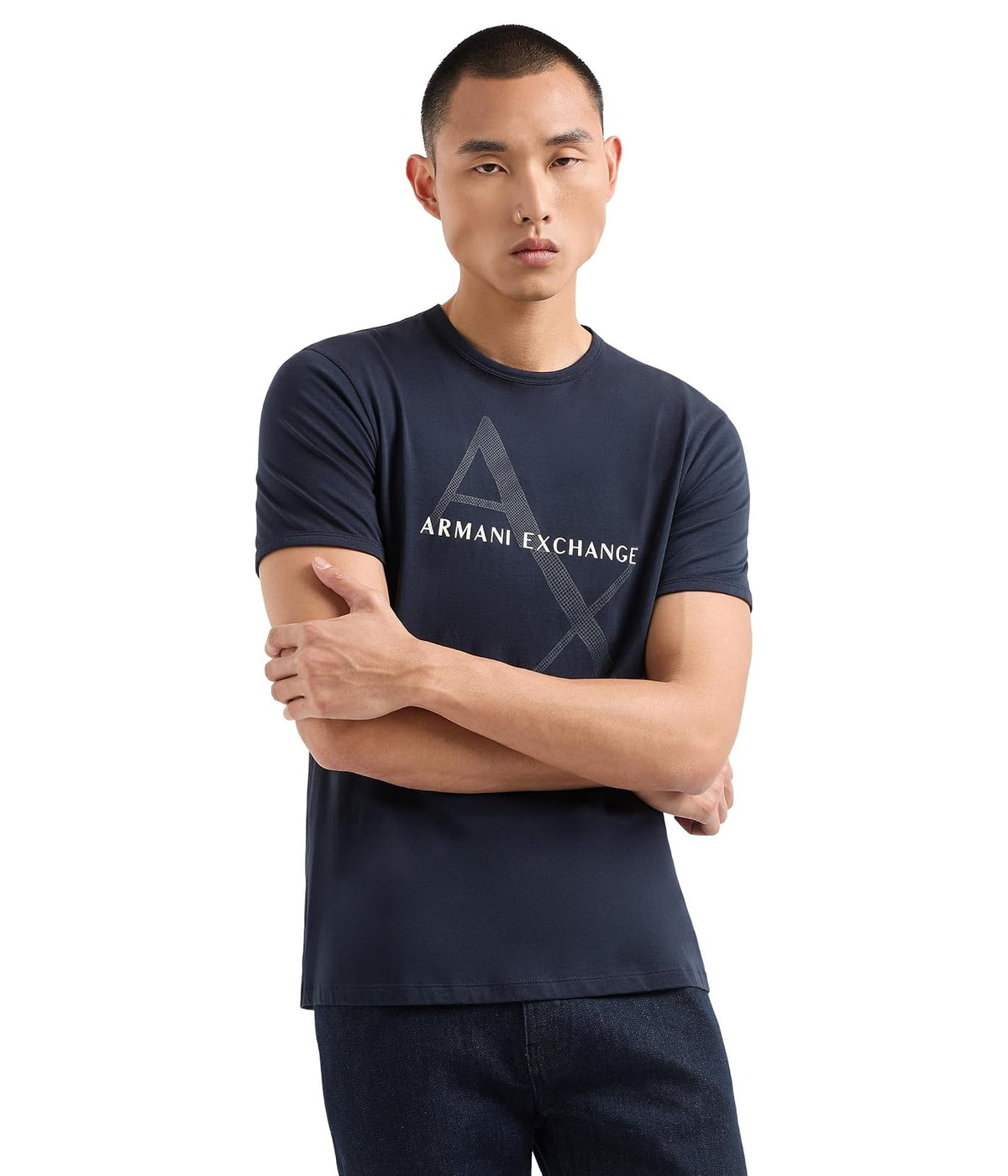 Armani Exchange Playera con Logo en Relieve para Hombre - Logotipo acolchado azul marino. - M