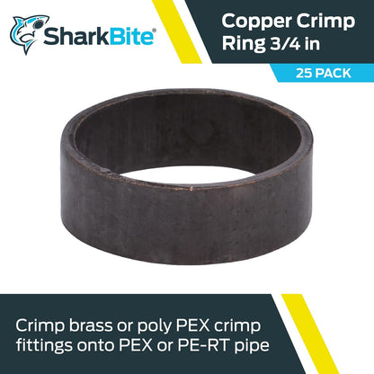 SharkBite Anillos de crimpado de cobre de 3/4 pulgadas, paquete de 25, tubo PEX, PE-RT, 23103CP25
