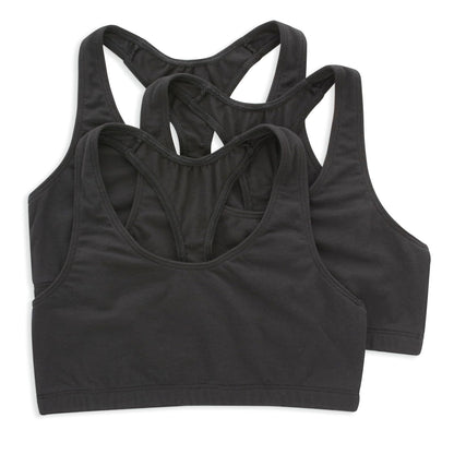 Hanes Bralette de Algodón con Espalda Cruzada, Paquete de 3, para Mujer - Negro - Negro - Negro - G
