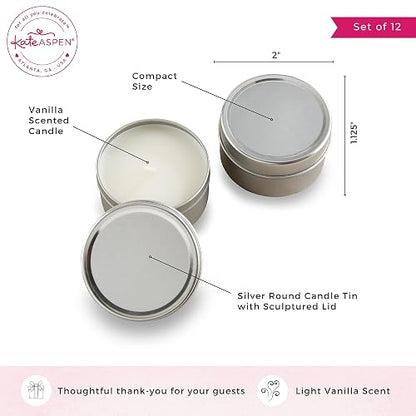 Kate Aspen - Velas aromáticas de vainilla con tapas (juego de 12), recuerdos de despedida de soltera, regalos de boda, regalos de dama de honor, plata, 12 piezas
