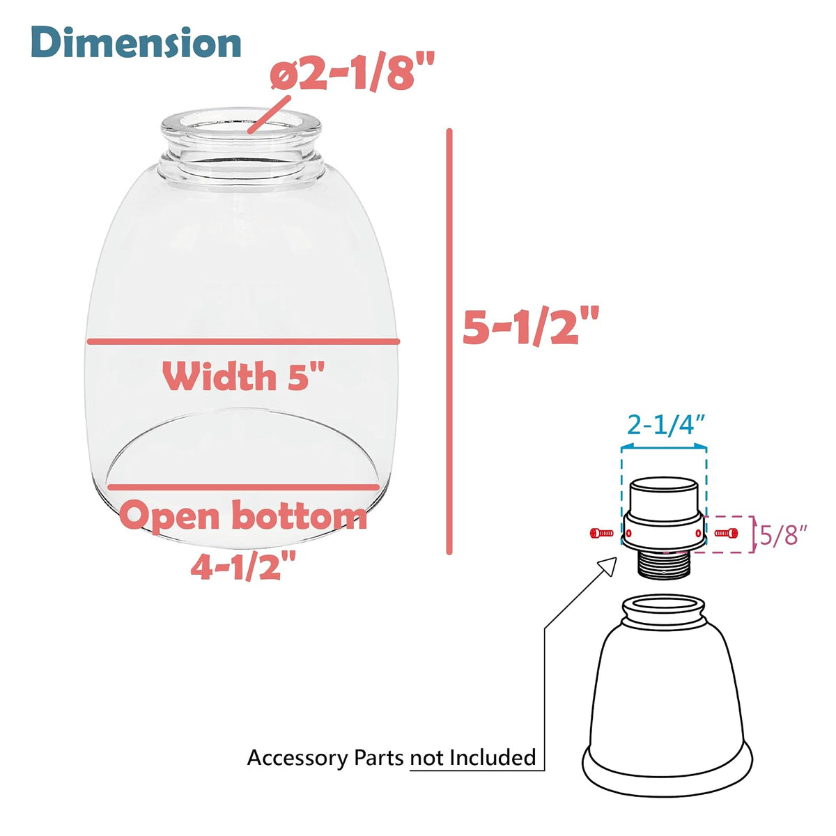 Aspen Creative Clear 23073-4 Transitional Style Replacement Glass Shade, 2-1/8" Fitter Size, 5-1/2" high x 4-5/8" Diameter, 4 Pack