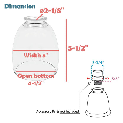 Aspen Creative Clear 23073-4 Transitional Style Replacement Glass Shade, 2-1/8" Fitter Size, 5-1/2" high x 4-5/8" Diameter, 4 Pack