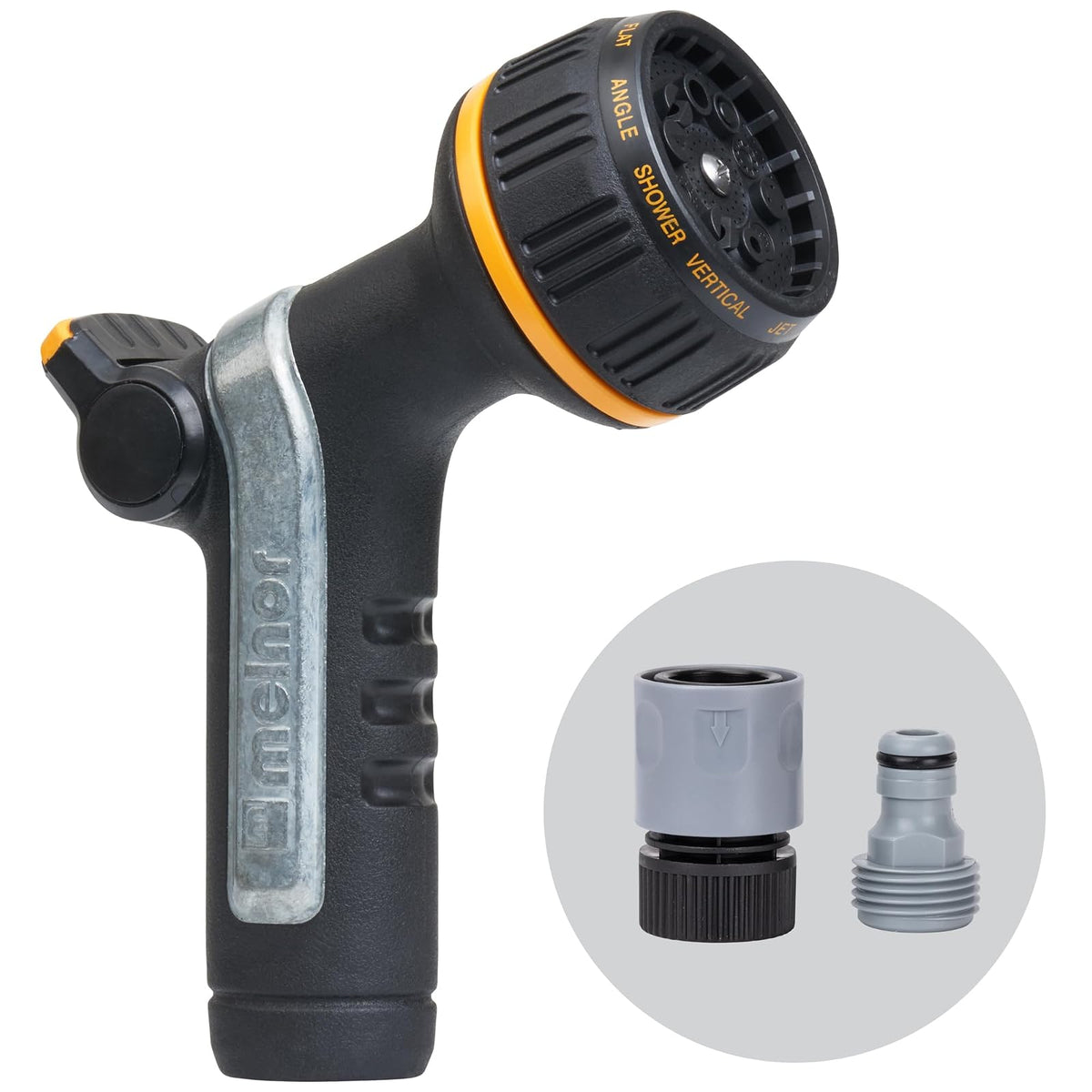 Melnor 65179AMZ Boquilla de control de pulgar de metal pesado con juego de conexión rápida