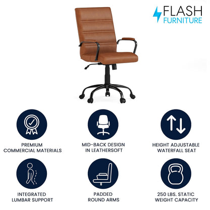 Flash Furniture Whitney Silla de Computadora Respaldo Medio LeatherSoft Café/Negro