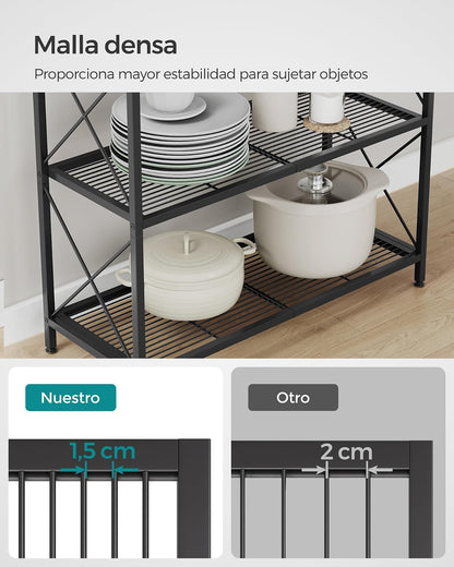 SONGMICS Estantería Metálica de 3 Niveles con Ruedas, 80 cm de Ancho | Estantería de Malla con Marcos Laterales en X, para Entrada, Cocina, Salón, Baño, Negro mate, Colección DACEY MBSC183B01