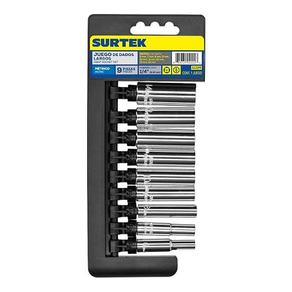 Surtek S13M Juego de 9 Dados Largos Milimétricos, 1/4"