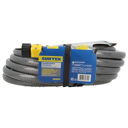 Surtek M12T15P Manguera para jardín tramada gris con conector plástico 1/2", 15 m