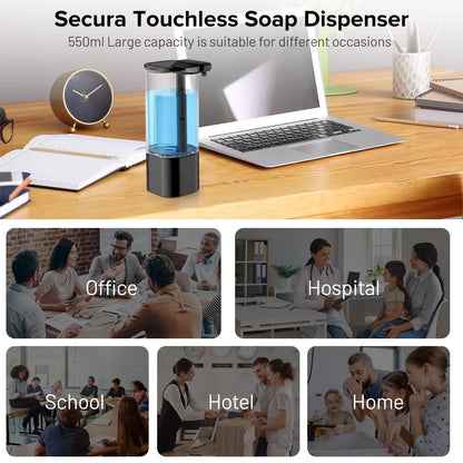 Secura 18.6 oz. Dispensador Automático de Jabón, Dispensador de Jabón Líquido sin Contacto con Temporizador de 25 Segundos, Ajuste de Volumen Controlado por Distancia de 3 Engranajes