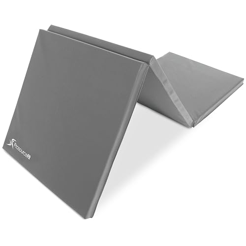 Prosource Fit Tri-Fold Folding Thick Exercise Mat 15x5 cm with Carrying Handles for MMA, Gymnastics Core Workouts, Grey