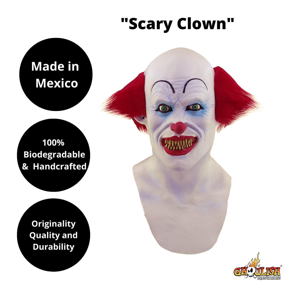Máscara de Látex de Payaso Asesino de Miedo Terror con Pechera Ideal para Halloween por Ghoulish Productions