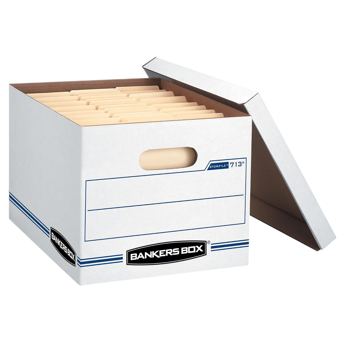 Bankers Box 0071301 STOR/Caja de almacenamiento de archivos con tapa elevable, carta/legal, 12 x 10 x 15 pulgadas, blanco, paquete de 12