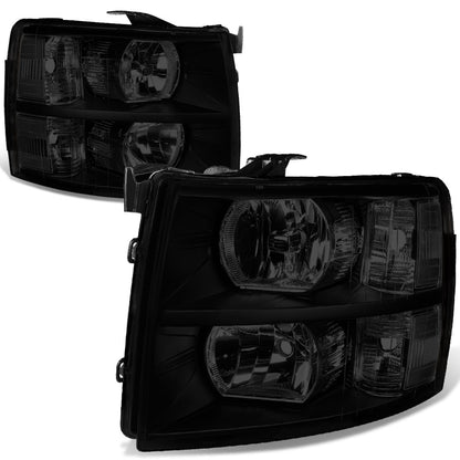 DNA Motoring Par de Faros Delanteros para Chevrolet Silverado 2007-2013 - Negro - humo
