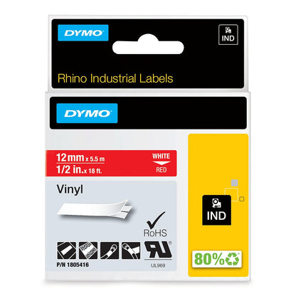 Dymo M1805416 Etiqueta Rhino 1/2" Vinilo 12mm, rojo