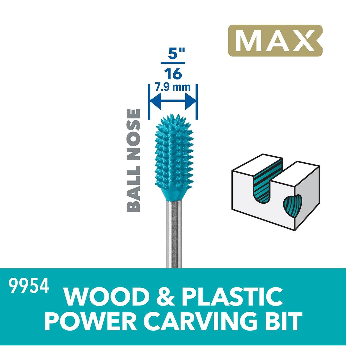 Dremel 9954 - Punta de punta de bola de 5/16 pulgadas, punta de talla giratoria de potencia, ideal para aplicaciones de extracción y alisado en madera, plástico, espuma y goma