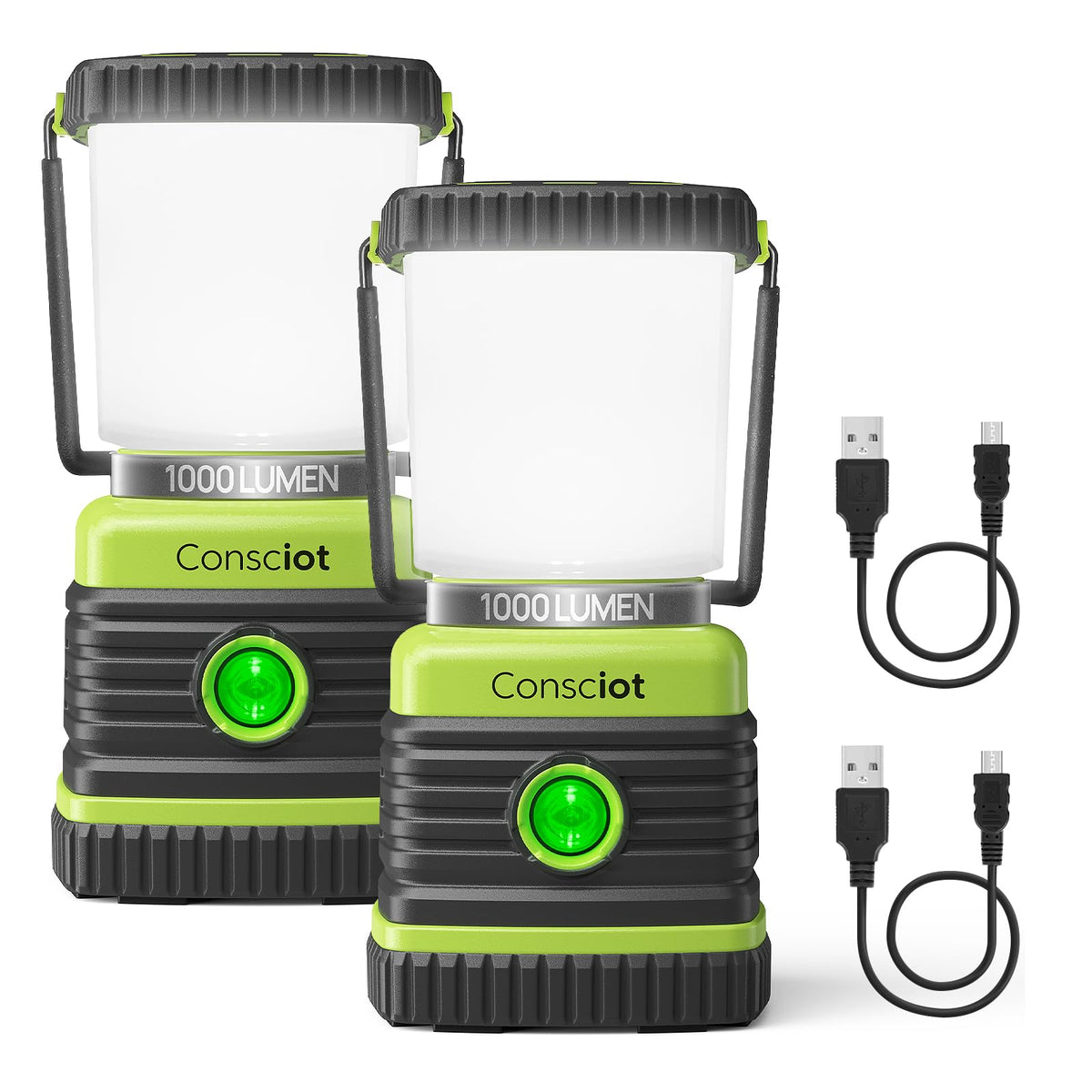 Linterna LED de camping recargable, luces de camping Consciot, 1000 lúmenes, 4 modos de luz, banco de energía de 4400 mAh, IPX4 impermeable, luces regulables para emergencias, cortes de energía, cable