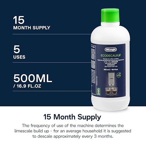 De'longhi Ecodecalk - Líquido descalcificador universal, cafeteras superautomáticas, 500 ml, ecológico y eficiente, compatible cafeteras modelos ECAM / ETAM