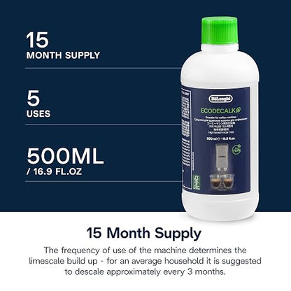 De'longhi Ecodecalk - Líquido descalcificador universal, cafeteras superautomáticas, 500 ml, ecológico y eficiente, compatible cafeteras modelos ECAM / ETAM