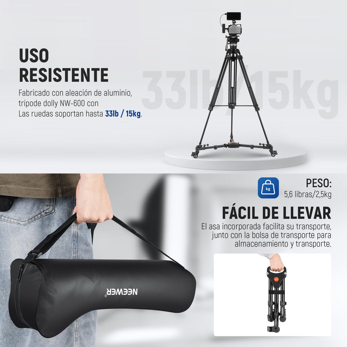 Neewer Fotografía Professional Heavy Duty Trípode Dolly con Ruedas de Goma y Patas Ajustables para Cámaras DSLR Iluminación de Video Fotográfico