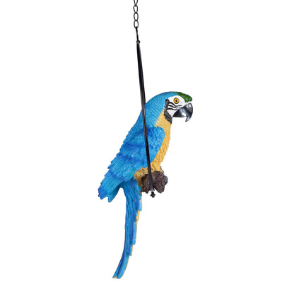 Design Toscano - Anillo Colgante para pájaro, diseño de Polly in Paradise, Estatua para Interior/Exterior, tamaño Mediano de 14 Pulgadas de Alto, Resina de Piedra fundida, Acabado Azul Amarillo