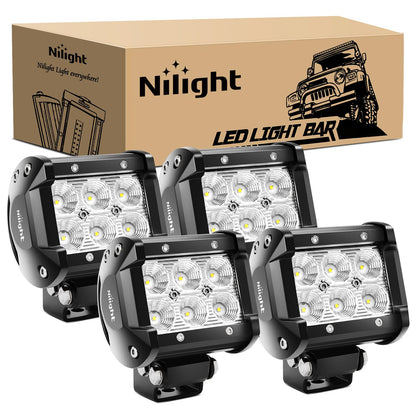 Nilight 60001F-C Barra de Luz LED, 4 Piezas de 10.2 cm, 18 W, 1260 lm, Luz de Inundación Todoterreno - 4PCS 18W Flood light