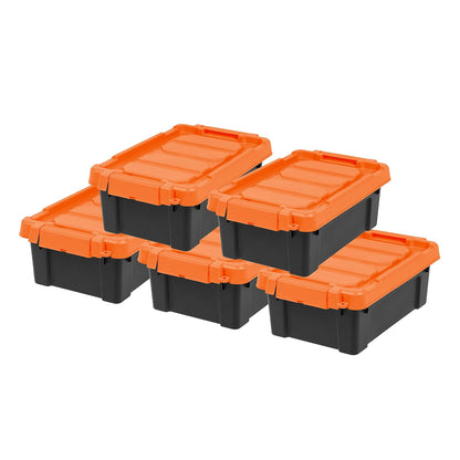 IRIS USA 6 Contenedores Resistentes de 5 Gal con Tapa, Negro | Diseñado para herramientas, ferretería, suministros de emergencia y equipos pequeños. Diseño apilable. - Negro - Naranja - 11.4 L - Paquete de 5