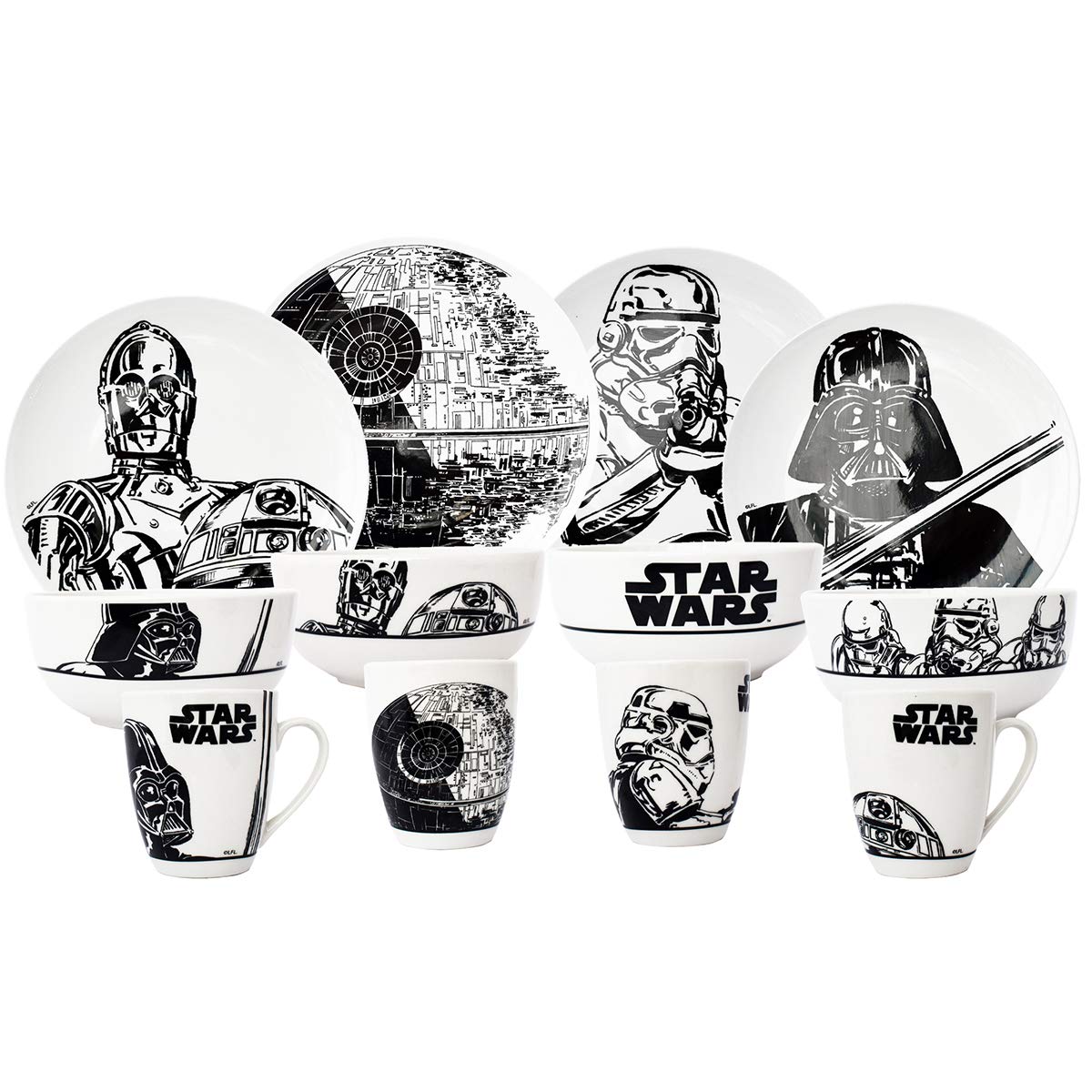 Fun Kids 2415-3089 Juego de Vajilla Disney Star Wars de Porcelana para 4 Personas 12 Piezas Blanca