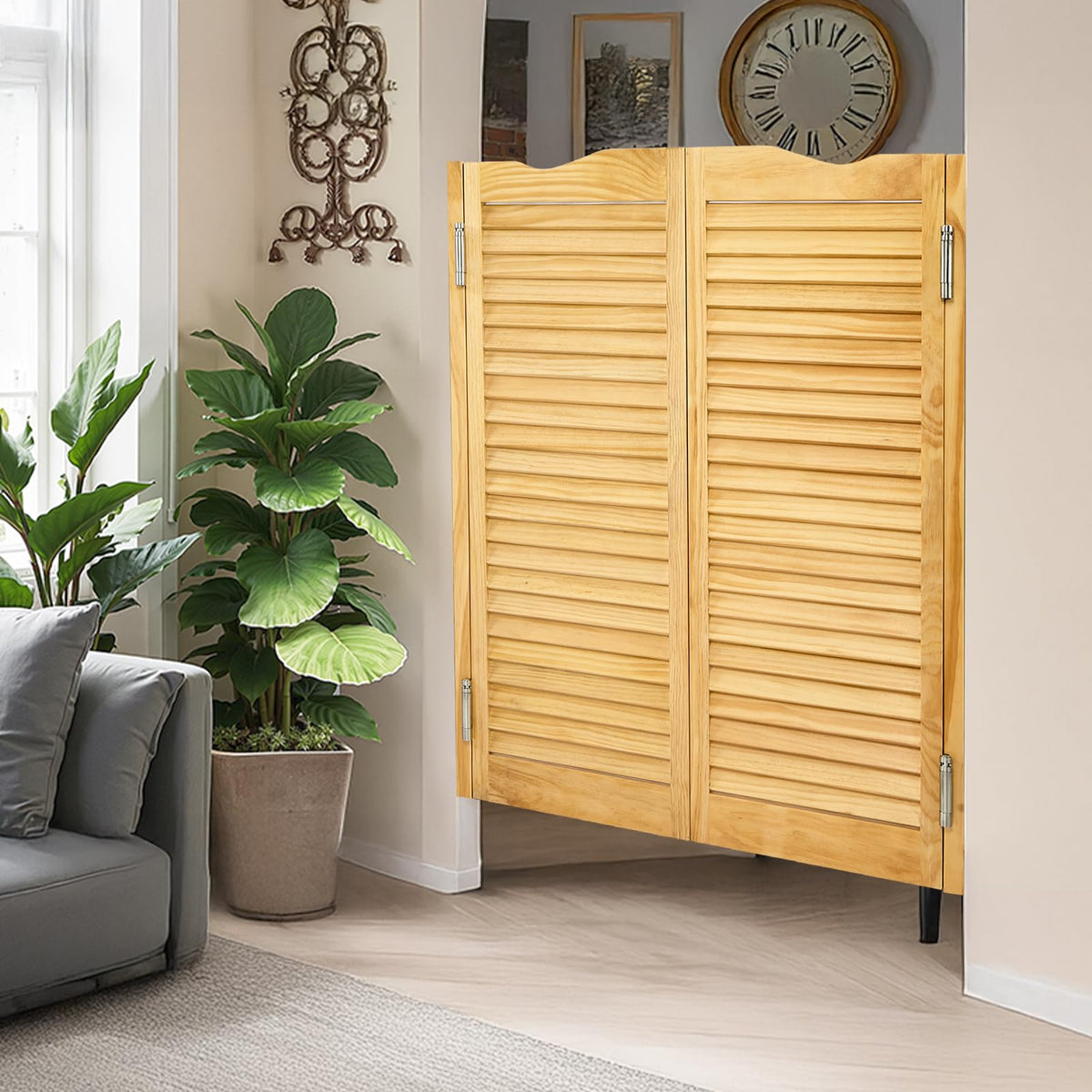 VEVOR - Puertas dobles de salón, 36 pulgadas de ancho x 42 pulgadas de alto, puertas de café con arco superior interior, madera de pino premium, con bisagras y kit de hardware, fácil de instalar, para