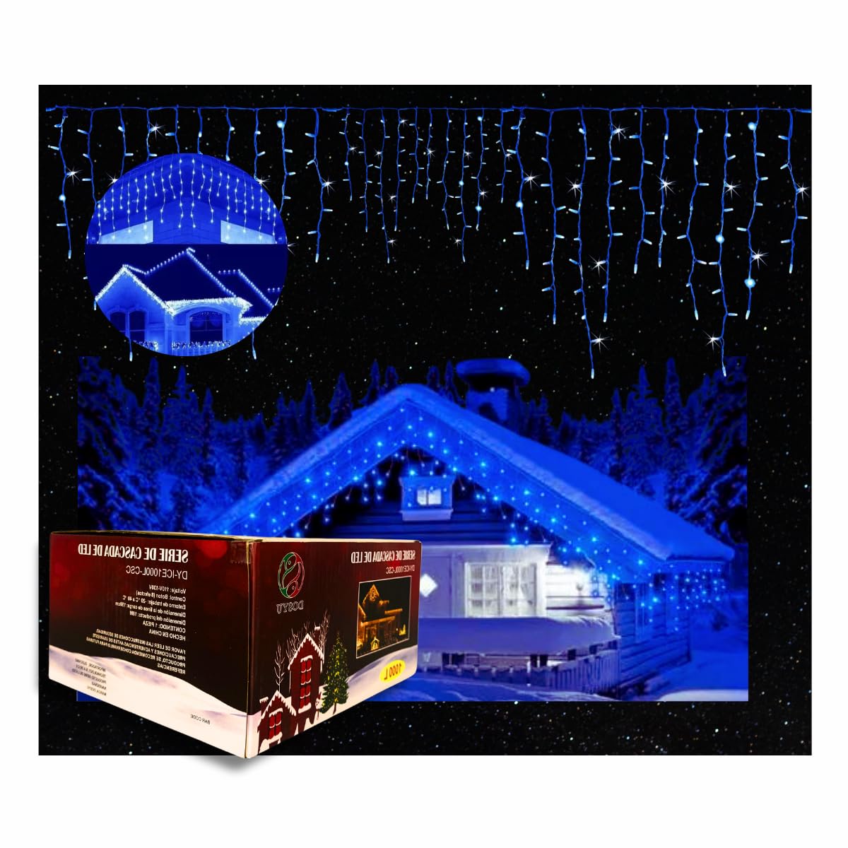 DOSYU Cortina de Luces LED Cascada Navideña 18 m, 1000 LED, IP44 - 18M 1000LED - Azul